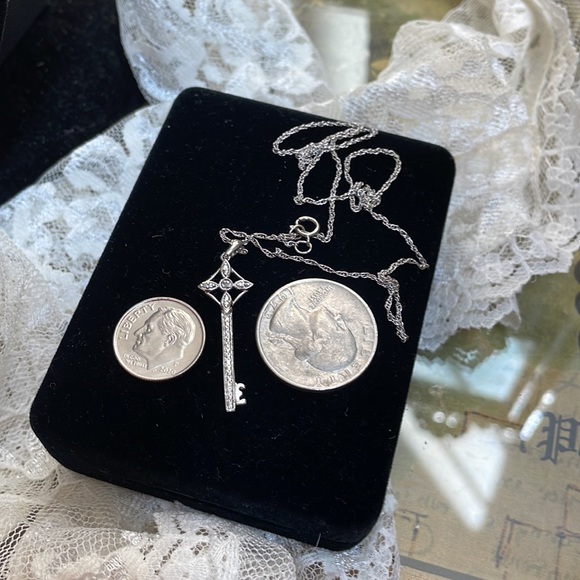 925 Sterling Diamond Key Pendant Necklace - Picture 6 of 10